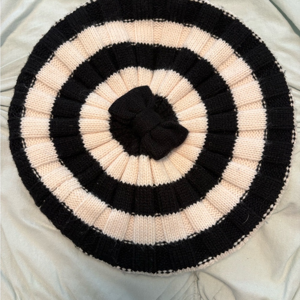 Kate Spade Beret Black and White Striped Knit with bow top